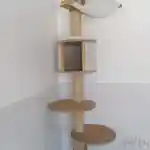 Les moments clés de l’aménagement de la chatterie | Présente notre Arbre à chat Mural vertical Dolomit de 168 cm, fixé dans le coin gauche du mur de notre chatterie. Il est équipé d’un hamac, d’un abri, de plateformes et de griffoirs en sisal pour le confort de mes chats.